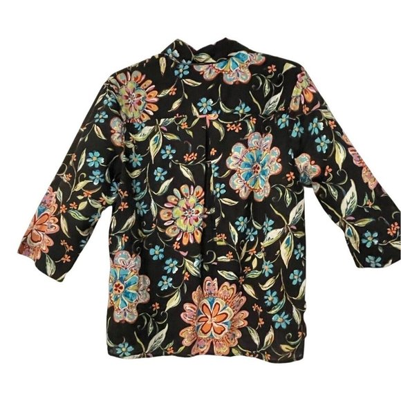 Scott Taylor Womens Top Floral 3/4 Sleeve Button Up Shirt Tropical Colorful - Picture 2 of 11